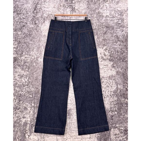 Nili Lotan Jeans 4 Womens High Rise Dark Denim Wide Straight Sailor Utility